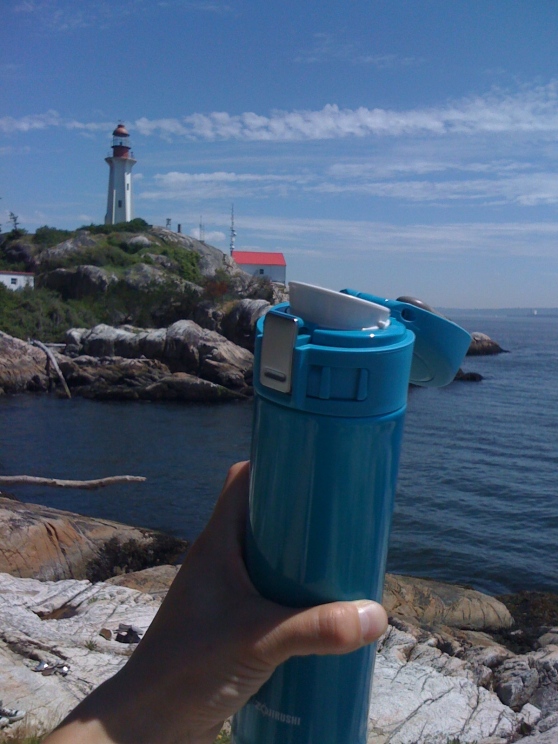 Enjoying nice cold water at Lighthouse Park in North Vancouver, BC